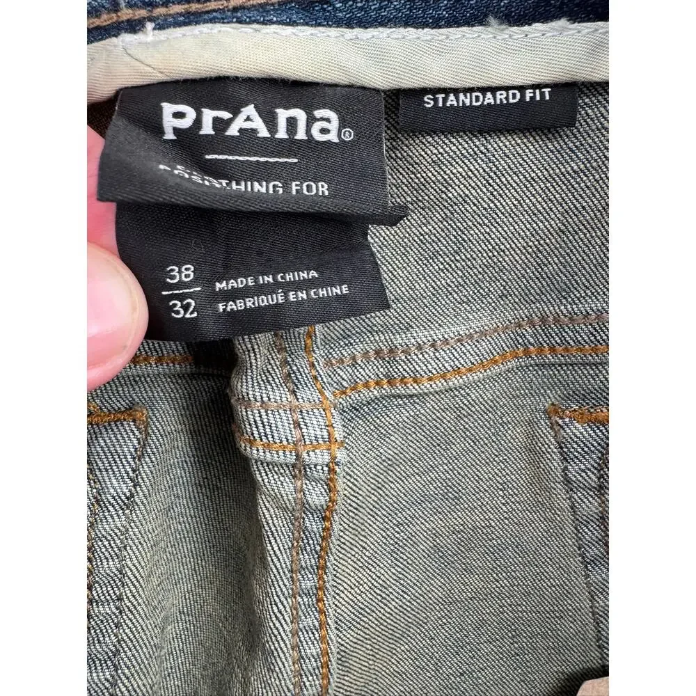 prAna Axiom Straight Leg Jeans‎ Mens 38x32 Blue Medium Wash Denim NEW